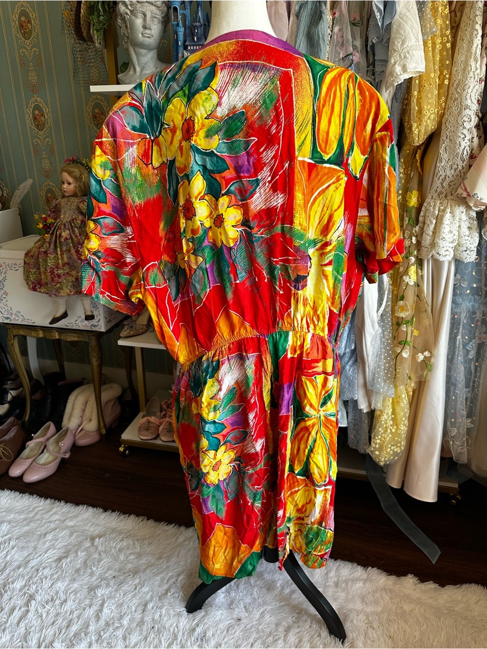 90s Vintage Colorful Floral Patchwork Women's Romper 3X - Picture 9 of 16